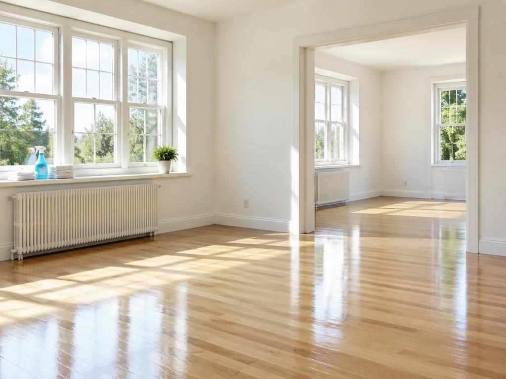 Empty apartment with freshly mopped floors ready for a move-in clean